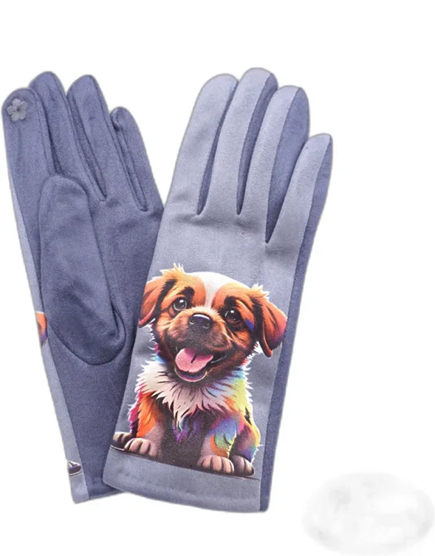 Playful Puppy Printed Smart Touch Gloves