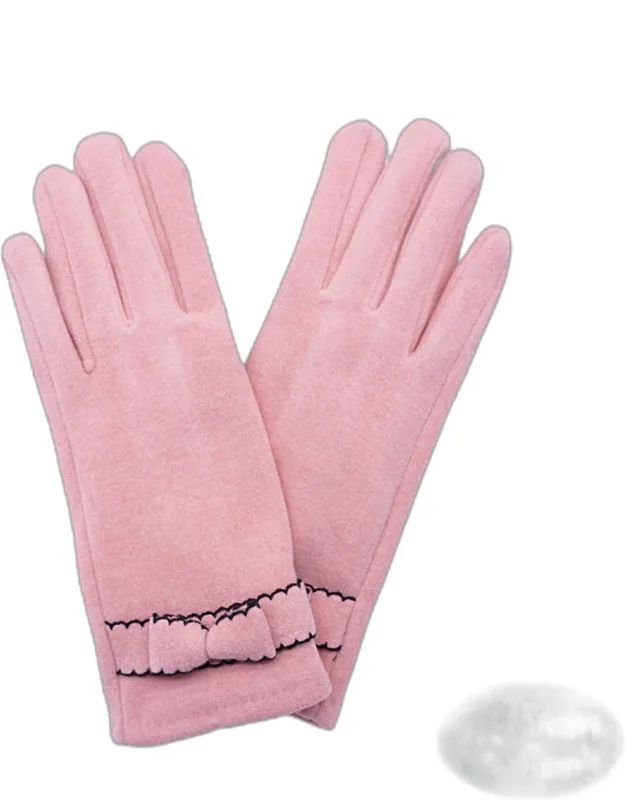 Bow Pointed Faux Suede Smart Touch Gloves