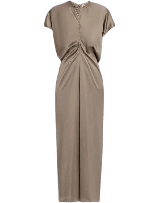Satin Slouch Waist Short-sleeve Dress
