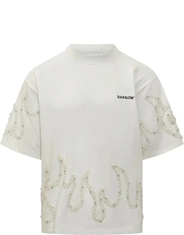 White T-shirt With Beaded Flame