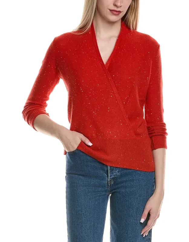 Sequin Faux Wrap Wool & Cashmere-blend Sweater