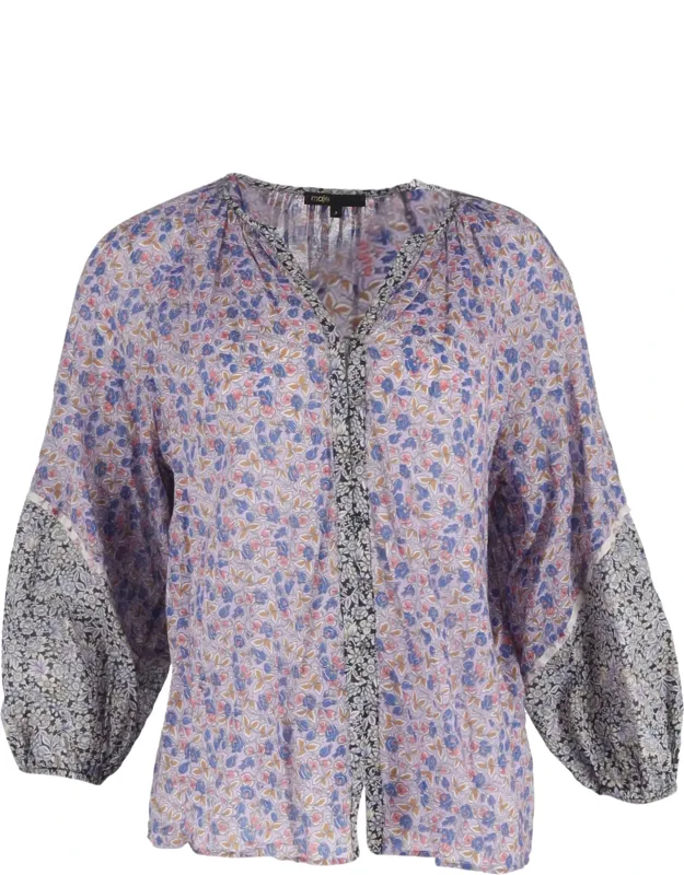 Contrast Blouse In Multicolor Floral-print Organic Cotton