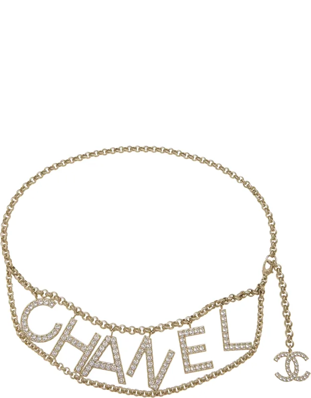 Gold Crystal Logo Chain Belt