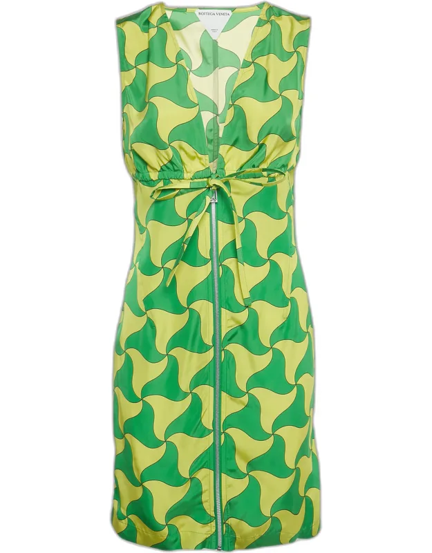 Wavy Triangle Print Parachute Silk Mini Dress
