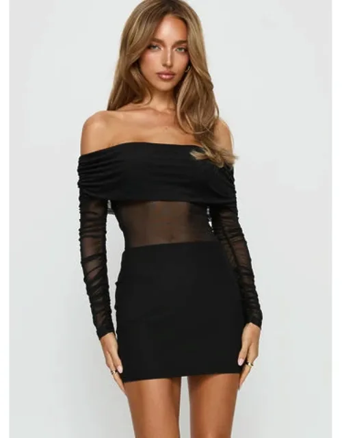 Admit One Long Sleeve Sheer Mini Dress