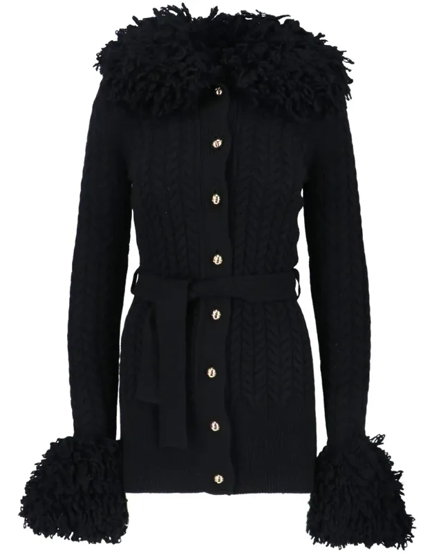 Long Cardigan With Wool And Cashmere Fringes
