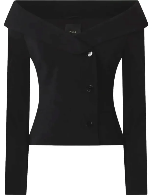 Blazer Off-center Button Closure, Off-the-shoulder