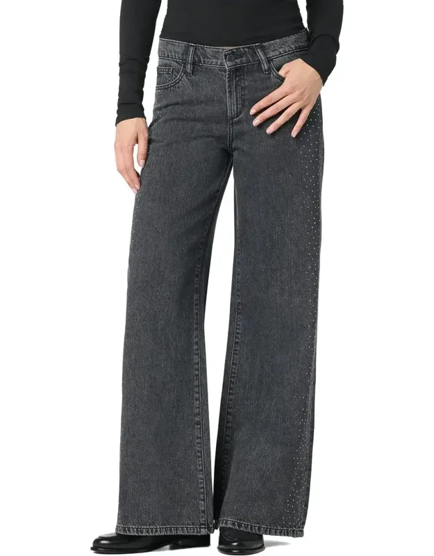 Low Rise Wide Leg Crystal Washed Jeans