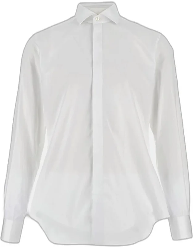Shirt In 100% Cotton, Classic Long-sleeve Model With Front Button Closure And French Collar.