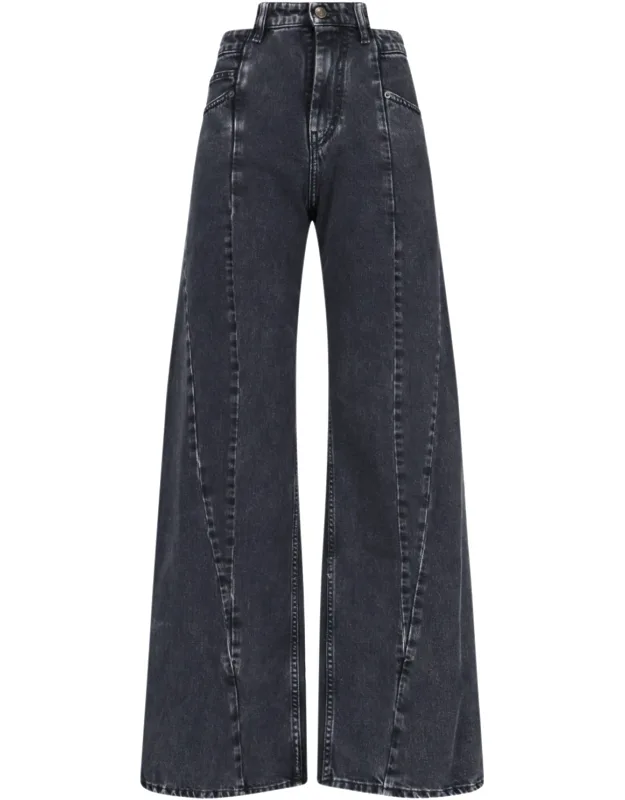 "décortiqué" Palazzo Jeans With Distressed Wash And Asymmetrical High Waist