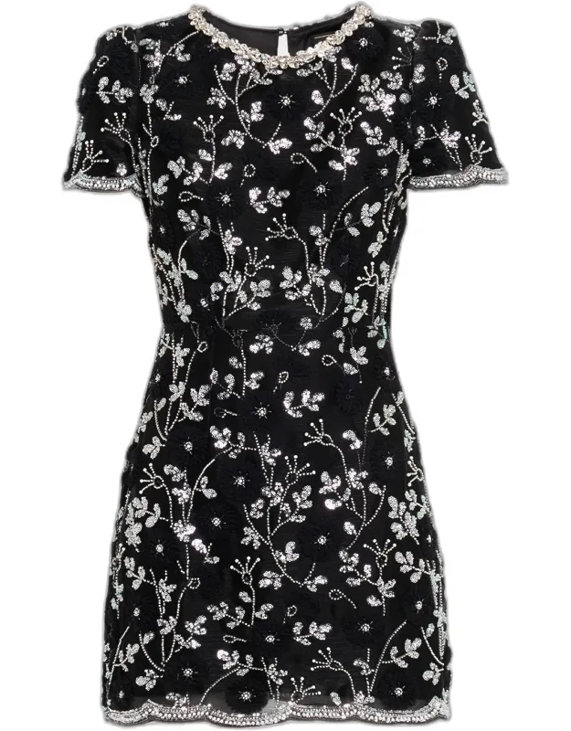 Daisy Crystal Embroidered Scalloped Mini Dress