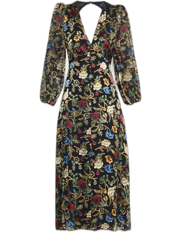Floral Tapestry Blouson Midi Dress