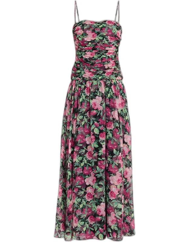 Floral Chiffon Ruched Maxi Dress