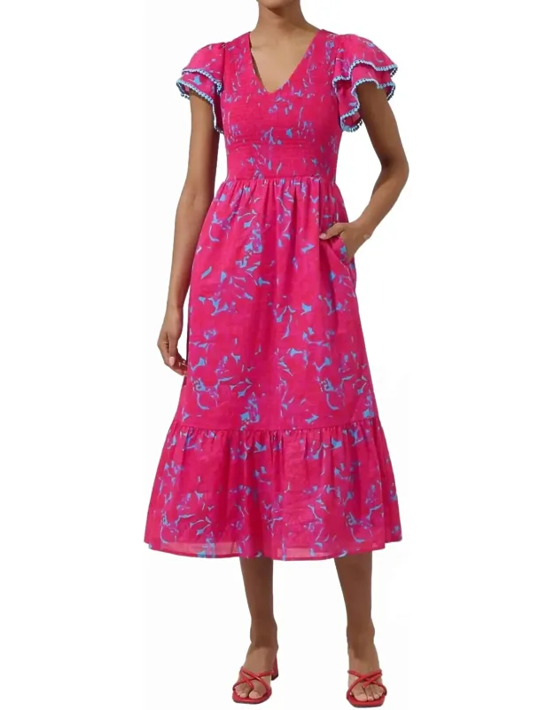 Delina Floral Pattern Tiered Midi Dress