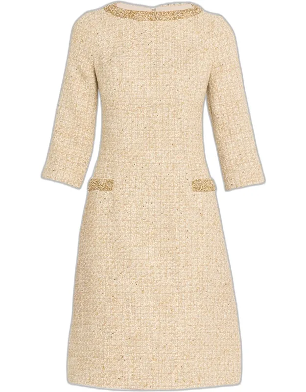 Boucle Jewel-trim A-line Dress