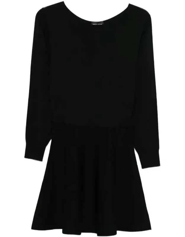 Long-sleeved Wool Flared Dress
