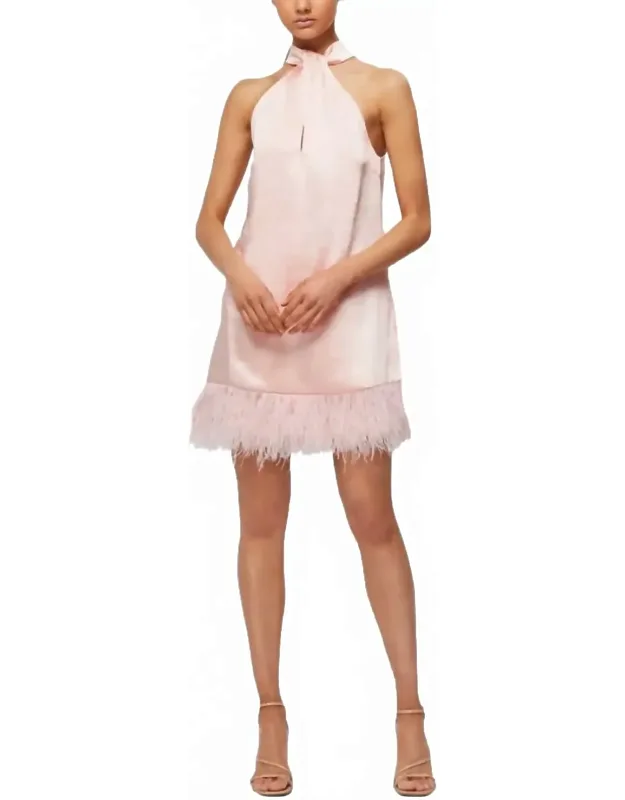 Rachael Mini Dress With Twist Front Neckline And Feather Trim