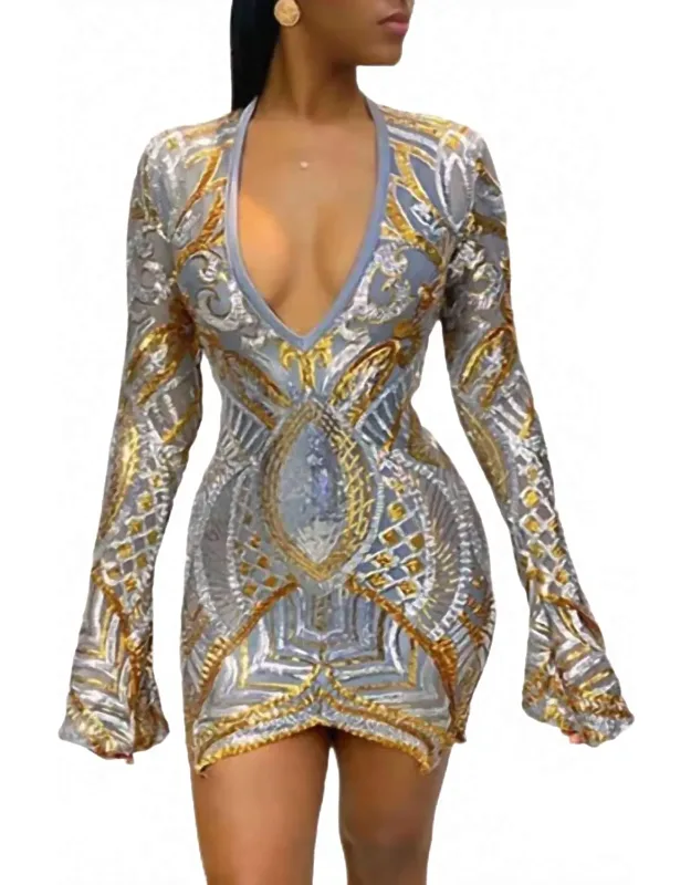Sleek Sequin Long Sleeve Bodycon Mini Dress
