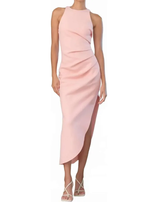 _ida Midi Dress With Asymmetric Waist Tuck And Zip Closure_