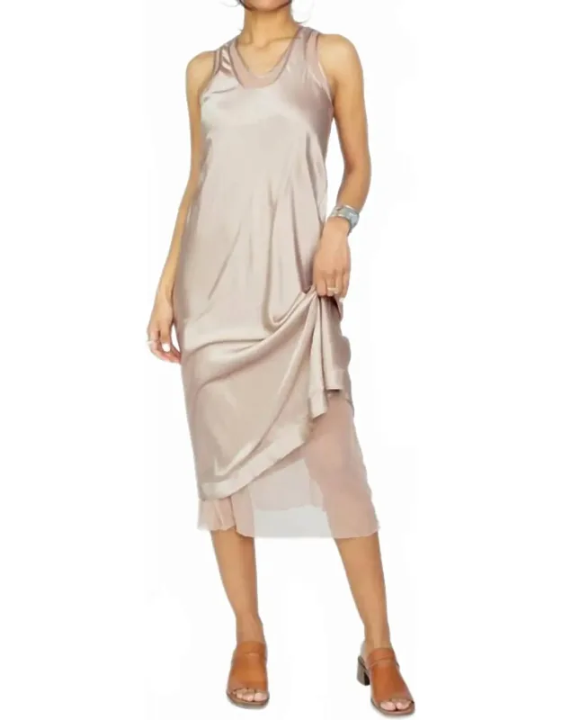 Silk Charmeuse Racer Back Midi Dress