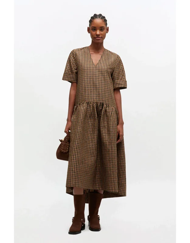 Crinkled Check Long Dress