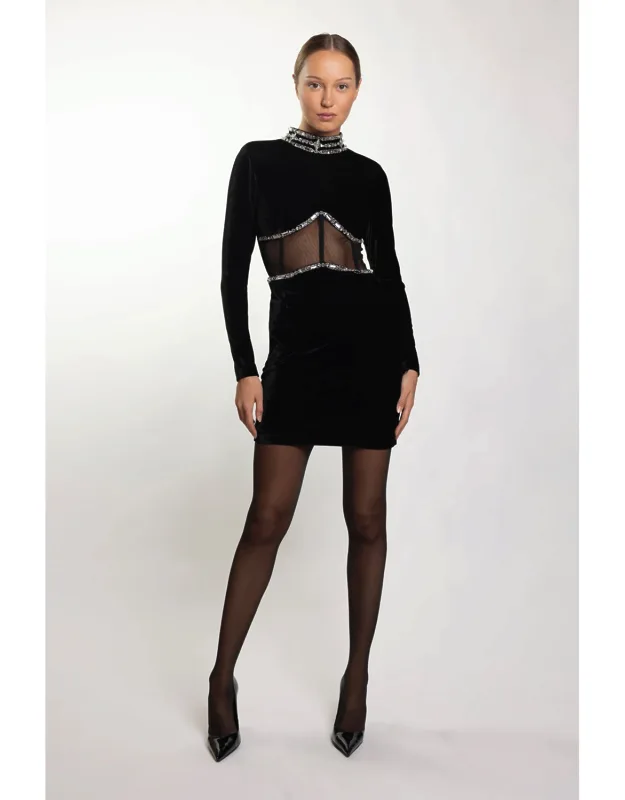 Hand Beaded Velvet Bustier Mini Dress