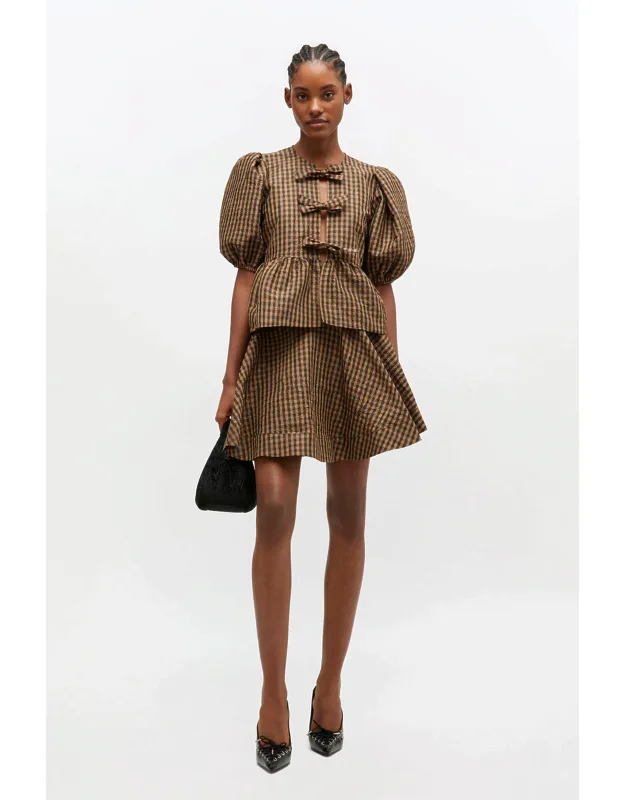 Crinkled Check Mini Circle Skirt