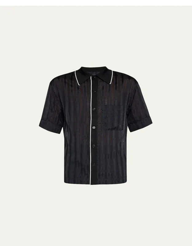 Midnight Mesh Striped Bowling Shirt