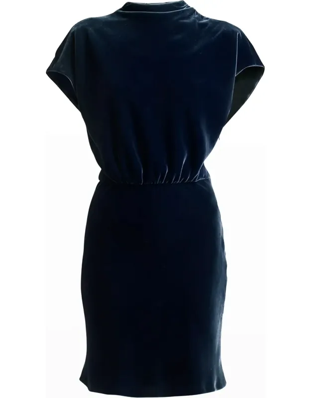 Draped Cap-sleeve Velvet Dress