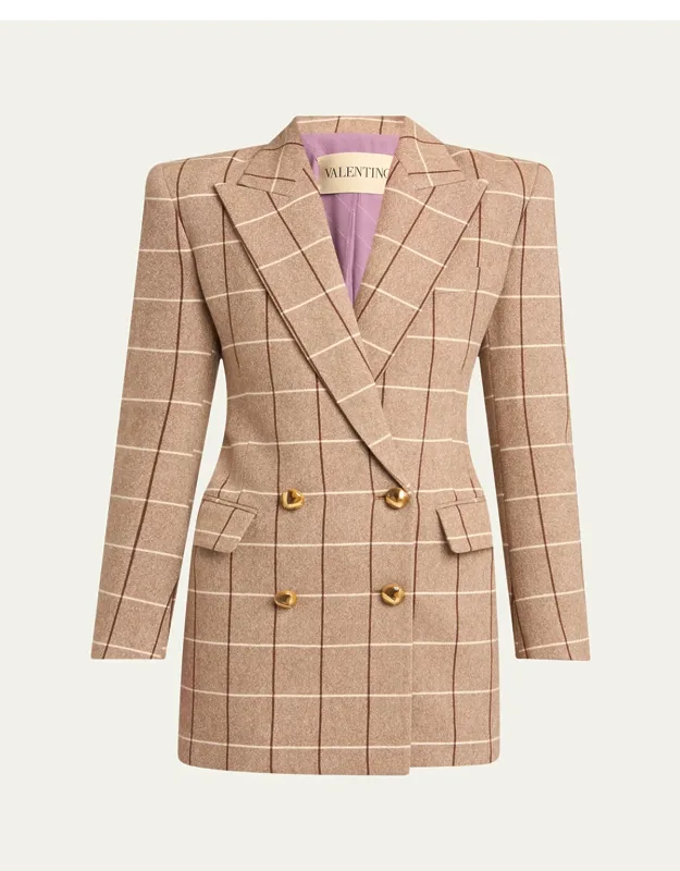 Check Wool Double-breasted Blazer