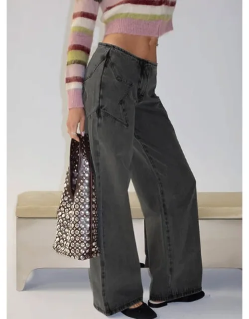 Star Stitch Mid Rise Wide Leg Jeans