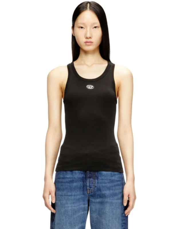 Slim Ribbed Tank Top With Metallic Oval D