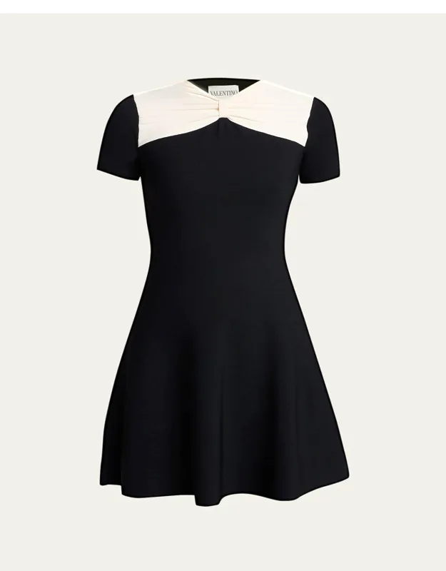 Bow-neck Knit Mini Dress