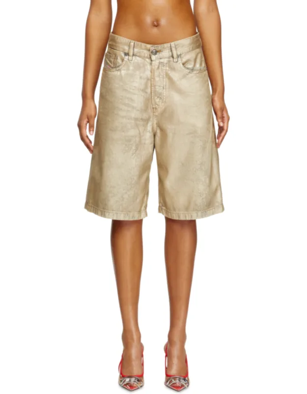 Distressed Metallic Denim Shorts