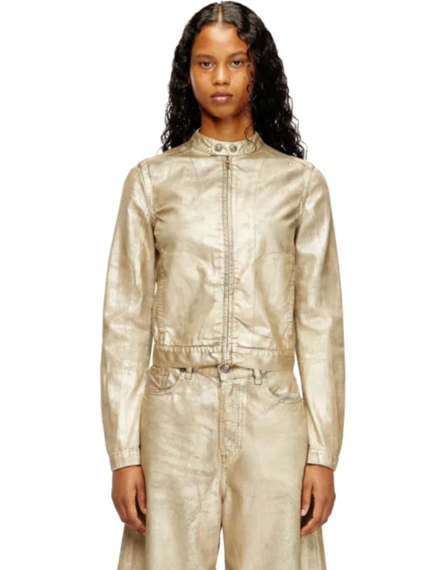 Moto Jacket In Distressed Metallic Denim