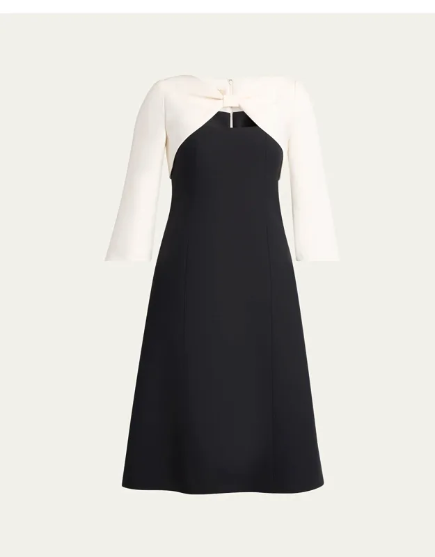 Colorblock Bow 3/4-sleeve Midi Dress