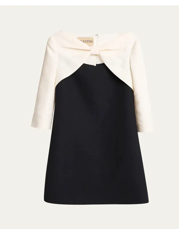 Colorblock Bow Long-sleeve Mini Dress