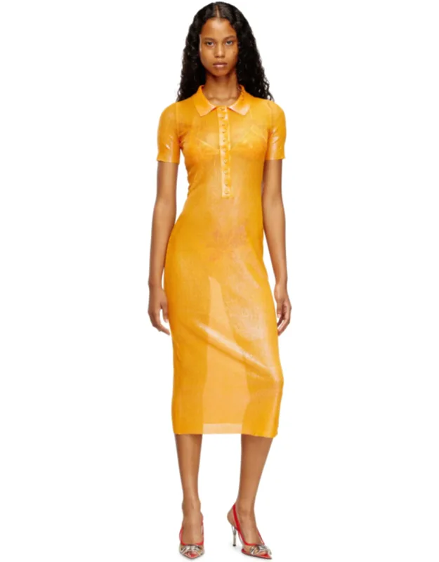 Iridescent Knit Polo Dress With Lotus Print