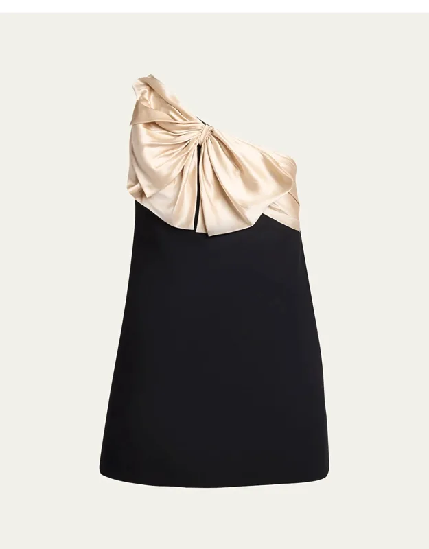Satin Bow One-shoulder Mini Dress