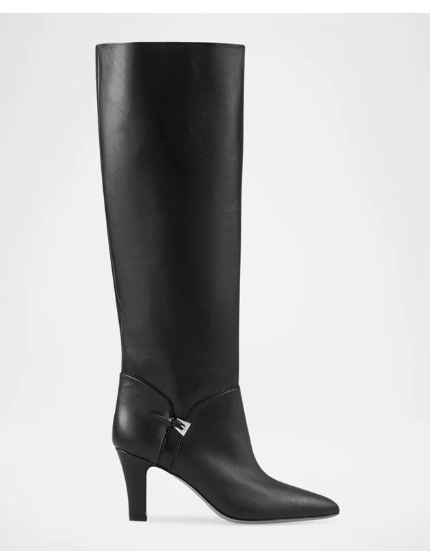Leather Mini Buckle Knee Boots