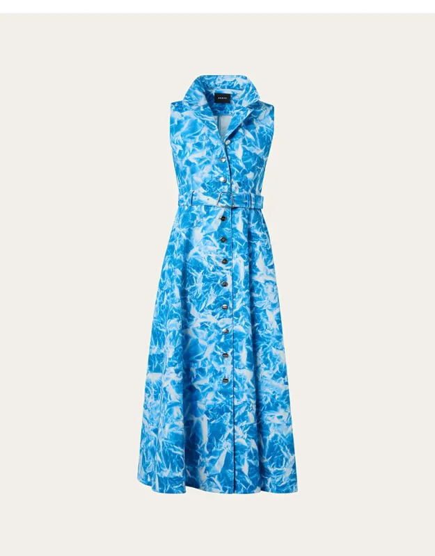 Print Denim Belted Midi Shirtdress