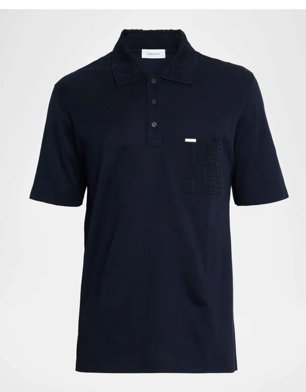 Gancini Jacquard-trim Cotton Pique Polo Shirt
