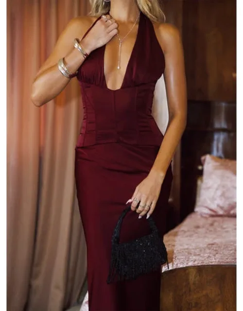 In A Trance Halter Corset Maxi Dress