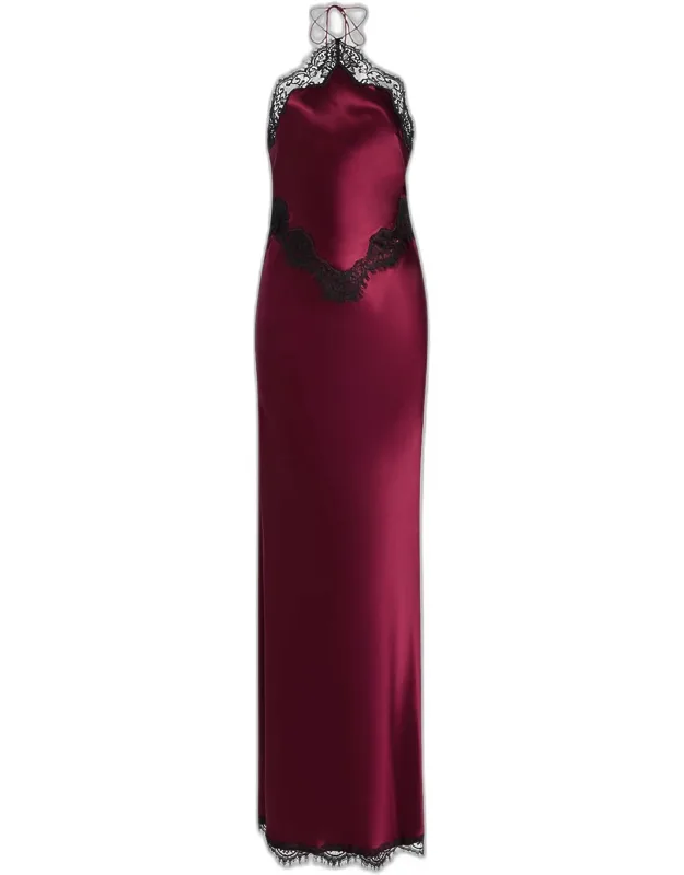 Lace-trim Satin Halter Dress