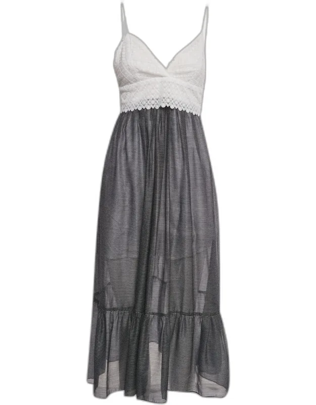 Striped Lace & Crepe Midi Dress