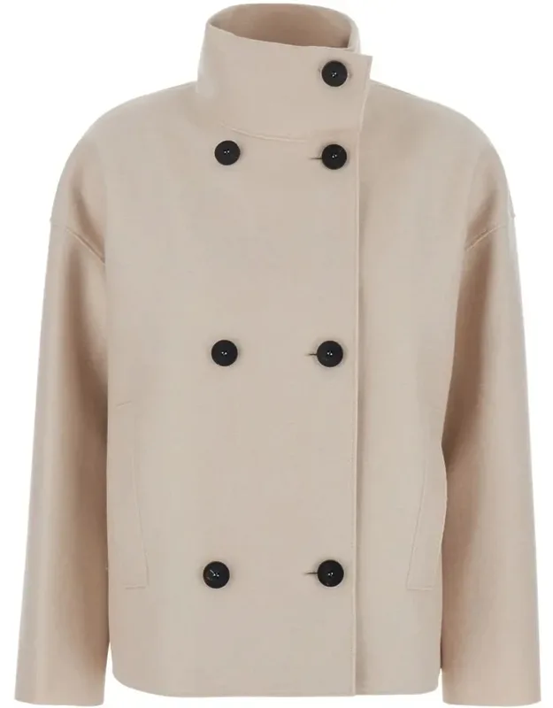 Short Coat With High Neck And Dropped Shoulders In Wool