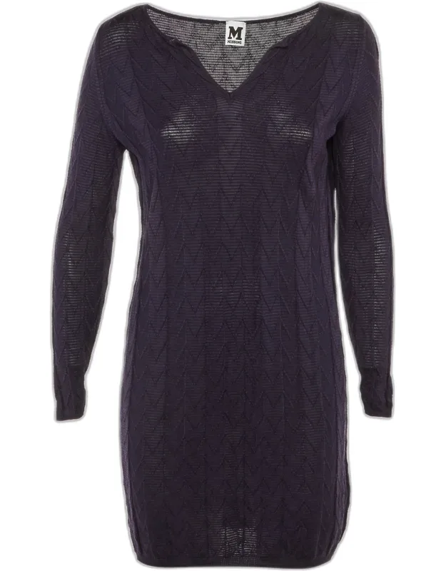 Zig Zag Fleece Wool Knit Mini Dress