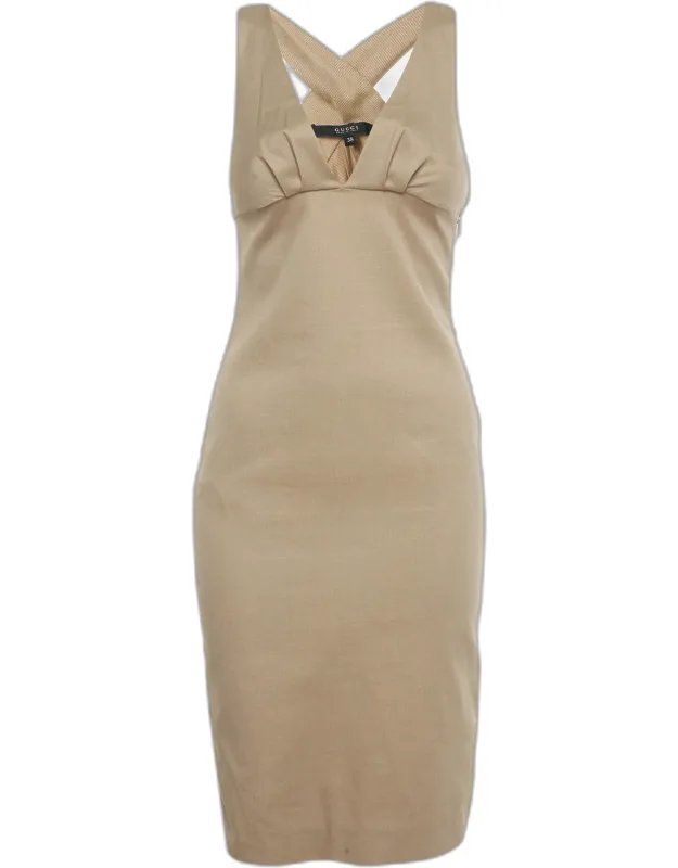Patterned Cotton Plunge Neck Midi Dress