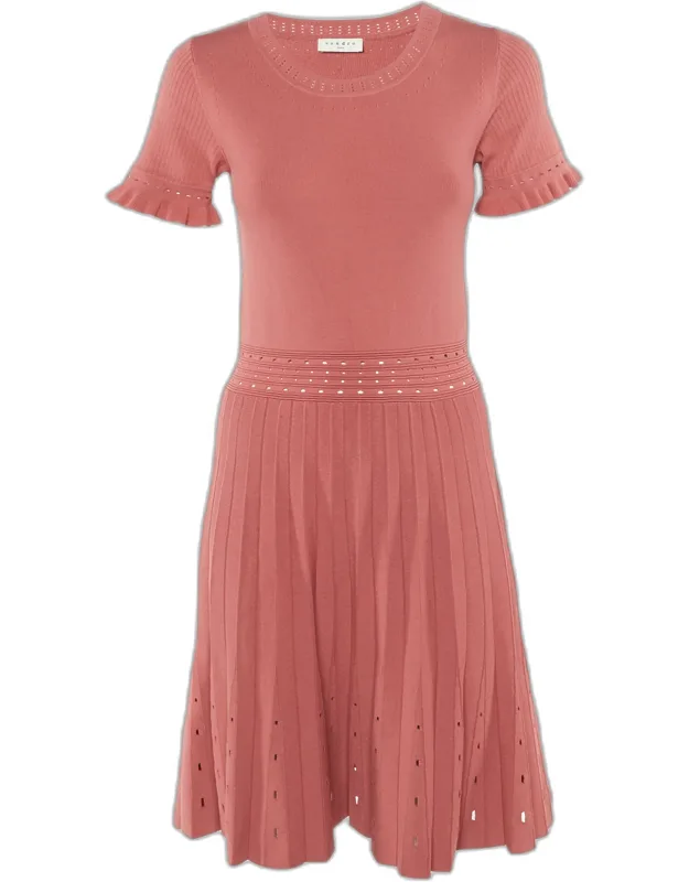 Knit Eyelet Detail Pleated Dress