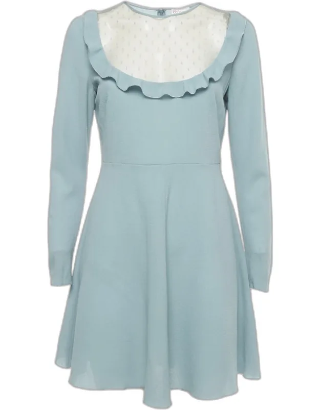 Mesh Trim Crepe Mini Dress